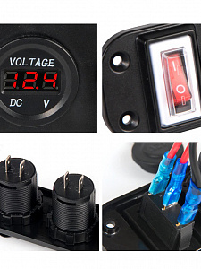 Розетка питания на 2 USB гнезда + прикуриватель 12-24В TDS TS-CAU45 Красная