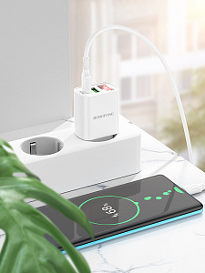 BOROFONE BA78A Белый ЗУ с USB/PD + кабель Type-C - Type-C 1м (QC3.0+PD20W,3000mA)