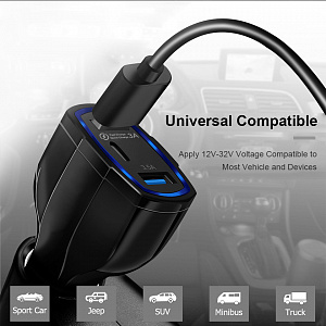 TDS TS-CAU33 Черный ЗУ авто USB (QC3.0,3500mA)