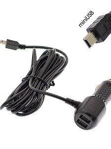 Зарядное устройство для видеорегистратора и навигатора miniUSB + 2*USB TDS TS-CAU61