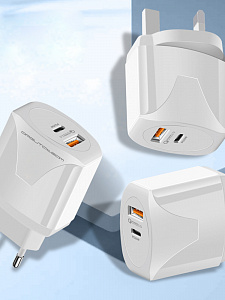 Зарядное устройство для телефона на 2 гнезда, Быстрая зарядка 20W адаптер QC 3.0/PD Орбита OT-APU62