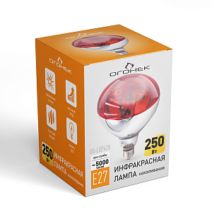 Инфракрасная лампа для обогрева птиц и животных, 250 Вт, цоколь Е27 Огонёк OG-LDP42В