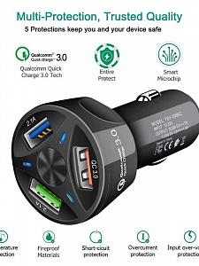 Зарядка в прикуриватель для автомобиля 3*USB TDS TS-CAU32 Черное