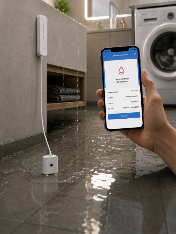 Умный Wi-Fi датчик протечки, контроля воды OT-HOS19