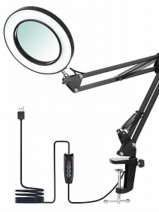 Лампа настольная с лупой и подсветкой для работы 10х Орбита OT-INL88 Черная