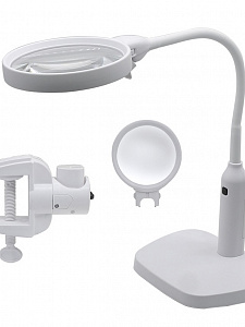 Лупа настольная с подсветкой на гибкой ноге с прищепкой 2 в 1 Орбита OT-INL76