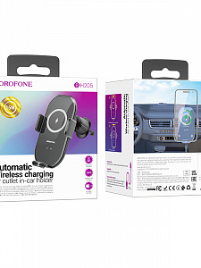 BOROFONE BH205 Черный держатель для смартфонов + беспроводное ЗУ 10W (в воздуховод)