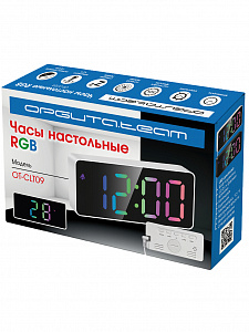 Орбита OT-CLT09 Белые часы настольные RGB (будильник, температура, дата)