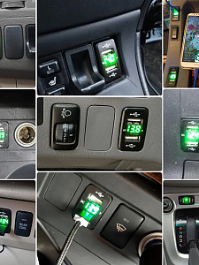 Розетка питания. Разъем в авто врезной на 2USB гнезда12-24В TDS TS-CAU47 Зеленая