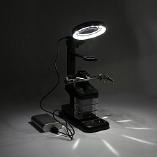 Третья рука для пайки с подсветкой, универсальный держатель на подставке с лупой 2 руки Орбита OT-INL48