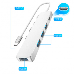 Орбита OT-PCR20 Серебро концентратор USB 2.0 (4*USB+Type-C)