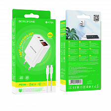 BOROFONE BA78A Белый ЗУ с USB/PD + кабель Type-C - Type-C 1м (QC3.0+PD20W,3000mA)