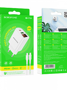 BOROFONE BA78A Белый ЗУ с USB/PD + кабель Type-C - Type-C 1м (QC3.0+PD20W,3000mA)