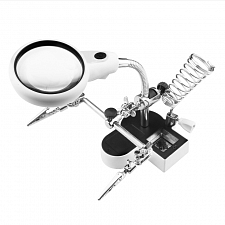 Третья рука для пайки, универсальный держатель на подставке с лупой 2 руки Орбита OT-INL61
