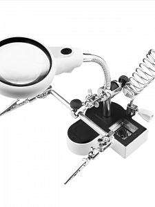 Третья рука для пайки, универсальный держатель на подставке с лупой 2 руки Орбита OT-INL61