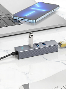 HOCO HB34 концентратор Type-C (3*USB 3.0, RG45) 1.5м