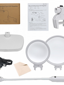 Лупа настольная с подсветкой на гибкой ноге с прищепкой 2 в 1 Орбита OT-INL76