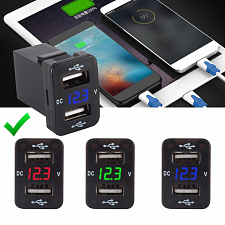 Розетка питания. Разъем в авто врезной на 2USB гнезда 12-24В TDS TS-CAU47