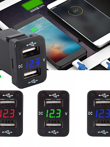 Розетка питания. Разъем в авто врезной на 2USB гнезда 12-24В TDS TS-CAU47