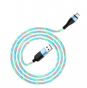 HOCO U85 Синий кабель USB 2.4A (microUSB) 1м LED