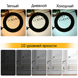 Лампа настольная с лупой и подсветкой для работы 10х Орбита OT-INL90 Белая