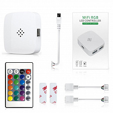 Огонек OG-LDL26 LED контроллер DC 5-28В (Wi-Fi, 2*RGB, 2*4PIN, пульт)