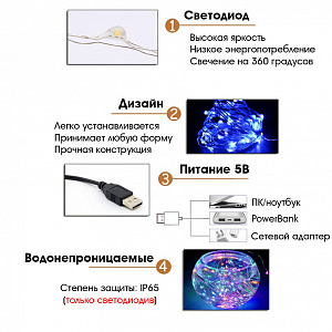 Огонек OG-LDL08 Белая светодиодная лента 5м (USB)