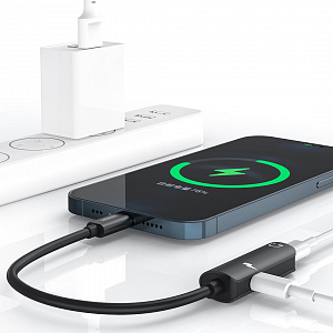 SENDEM A08 переходник аудио (штекер Lightning - гнездо Lightning/гнездо Lightning) 14см