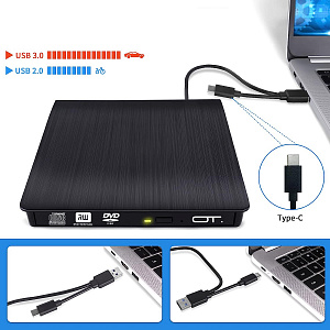 Внешний дисковод для ноутбука и ПК USB 3.0 / Type-C CD-RW, DVD-RW Орбита OT-PCA03