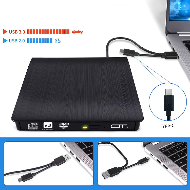 Внешний дисковод для ноутбука и ПК USB 3.0 / Type-C CD-RW, DVD-RW Орбита OT-PCA03