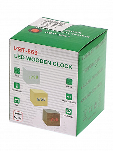 Часы электронные настольные, будильник и термометр от сети деревянные VST 869-1 Коричневые