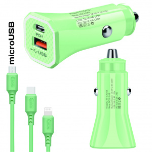 TDS TS-CAU54 Зеленый ЗУ авто USB + кабель Micro USB (Type-C, 2400mA)