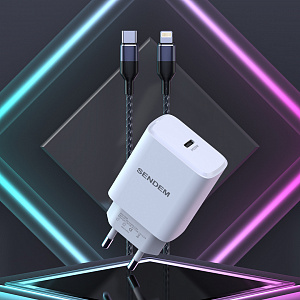 SENDEM OG33 ЗУ с TYPE-C + кабель IOS Lightning-Type-C 1.2м (PD20W, 3000mA)