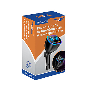 TDS TS-CAU67А Разветвитель авто (2 гнезда + USB + QC3.0)