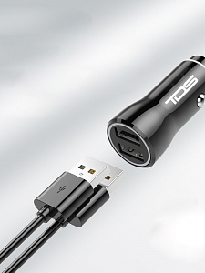 Зарядка в прикуриватель для автомобиля 2*USB TDS TS-CAU36 Черное