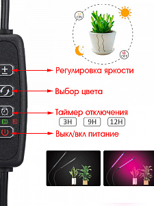 Фитолампа для растений с таймером на прищепке Огонек OG-LDP20