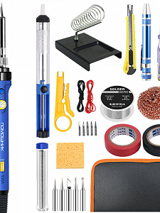 Паяльник электрический с терморегулятором, набор с индикаторной отверткой 30 в 1 Помощник PM-INP27