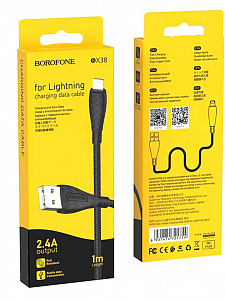 BOROFONE BX38 Черный кабель USB 2.4A (iOS Lighting) 1м