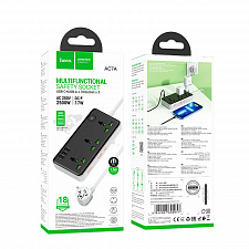 HOCO AC7 Черный сетевой фильтр (3гн, 1*Type-C,3*USB) 1.5м