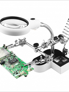 Третья рука для пайки, универсальный держатель на подставке с лупой 2 руки Орбита OT-INL61