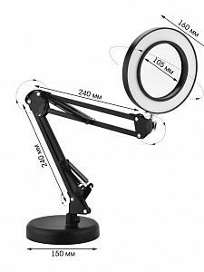 Лампа настольная с лупой и подсветкой для работы 10х Орбита OT-INL89 Черная
