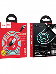 HOCO U85 Синий кабель USB 2.4A (microUSB) 1м LED