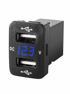 Розетка питания. Разъем в авто врезной на 2 USB гнезда12-24В TDS TS-CAU47 Синяя