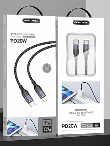 SENDEM T16 кабель PD20W (iOS Lighting-TYPE-C) 1.2м