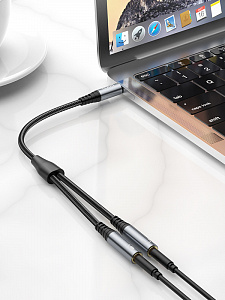 HOCO UPA21 кабель аудио (штекер Джек 3.5 мм на 2*гнезда 3.5мм) 25см