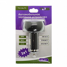 Автомобильное зарядное устройство QC 3.0 с вольтметром и термометром TDS TS-CAU73