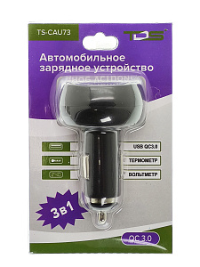Автомобильное зарядное устройство QC 3.0 с вольтметром и термометром TDS TS-CAU73