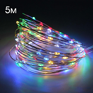 Огонек OG-LDG13 гирлянда LED RGB-импульс (5м,2*AA) (УПАКОВКА 10ШТ)