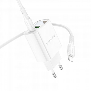 BOROFONE BA78A Белый ЗУ с USB/PD + кабель IOS Lighting - Type-C 1м (QC3.0+PD20W,3000mA)