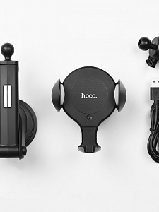 HOCO CA60 Черный Держатель для смартфонов + беспроводное ЗУ 10W (присоска, воздуховод)